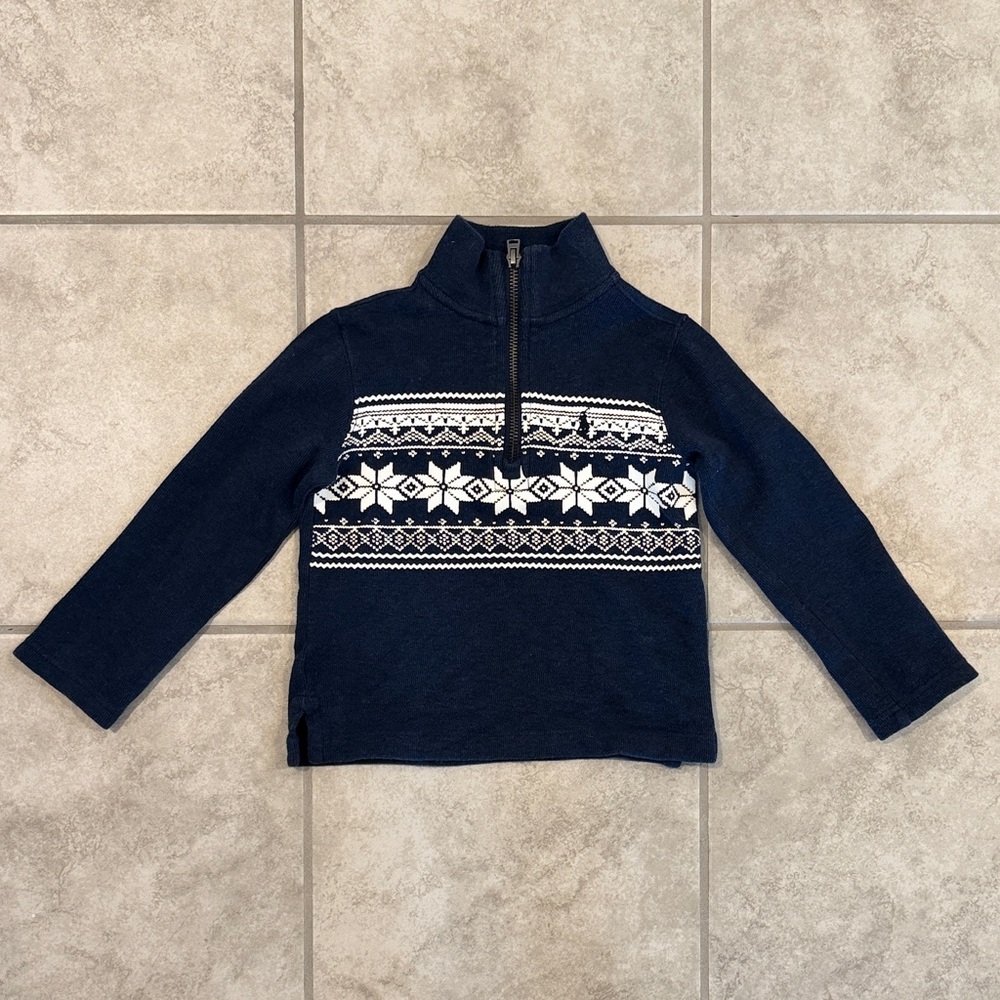 Polo Ralph Lauren Toddler Navy Half-Zip Sweater with White Fair Isle Pattern